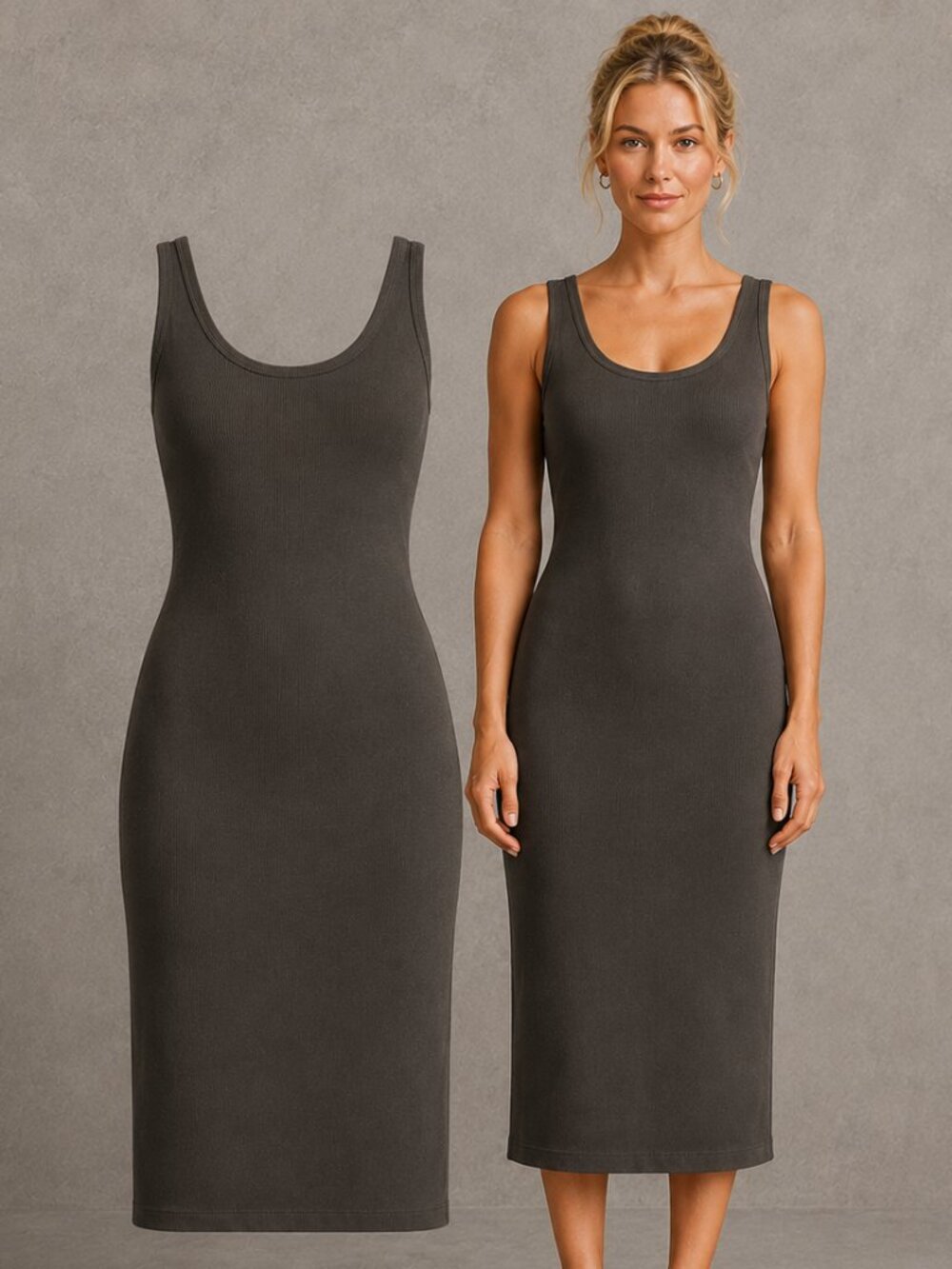 Everlane 90s Rib Organic Cotton Tank Midi Dress Brown M Travel Minimalist Weeken